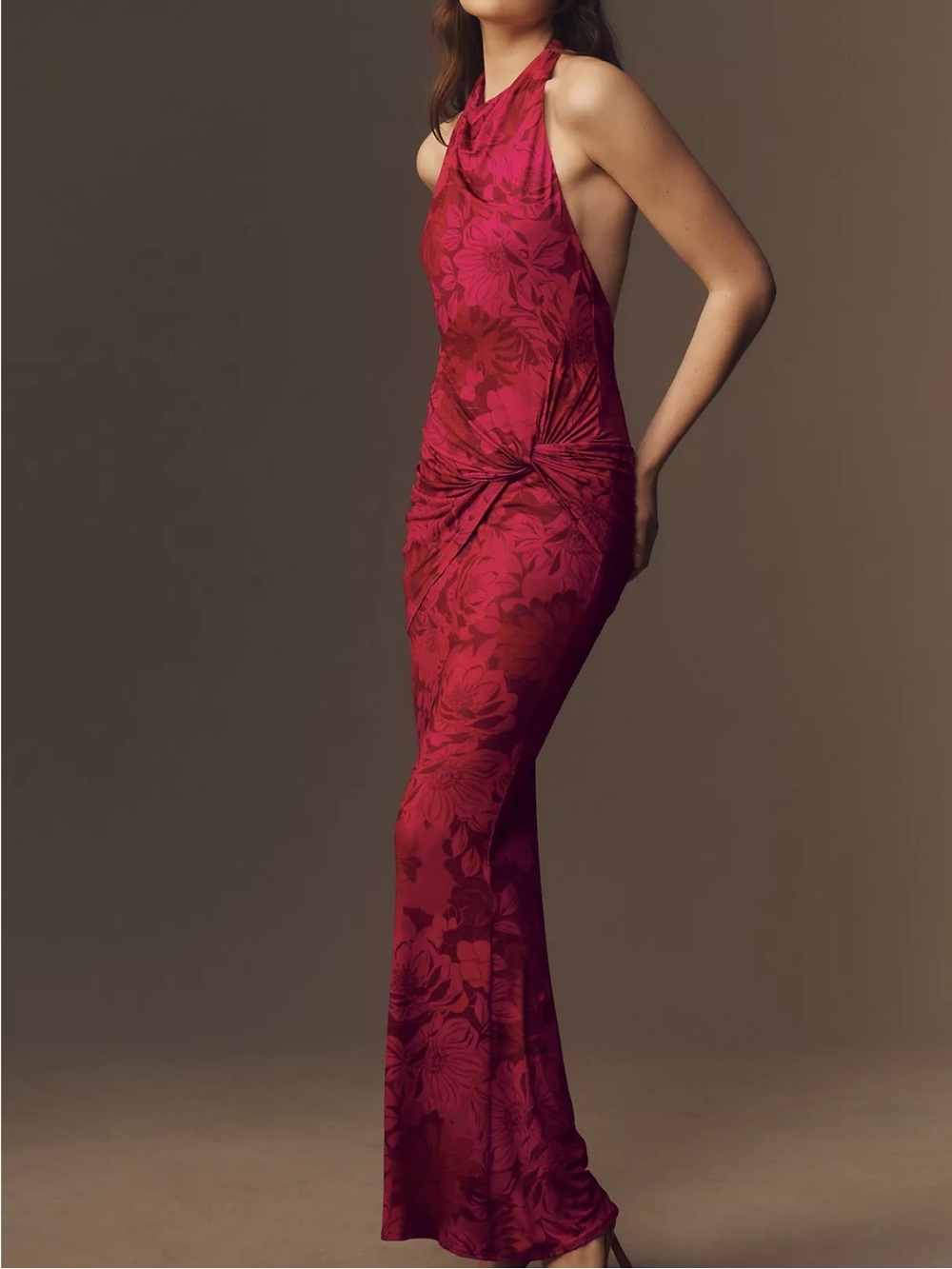 Katie May Leyla Cowled Halter Open-Back Knotted Jersey Maxi Dress